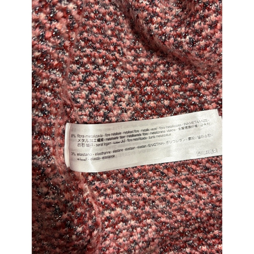 Zara Pink Metallic Tweed Plaid Fringe Belted Shirt Jacket Size M NWT - Picture 13 of 13